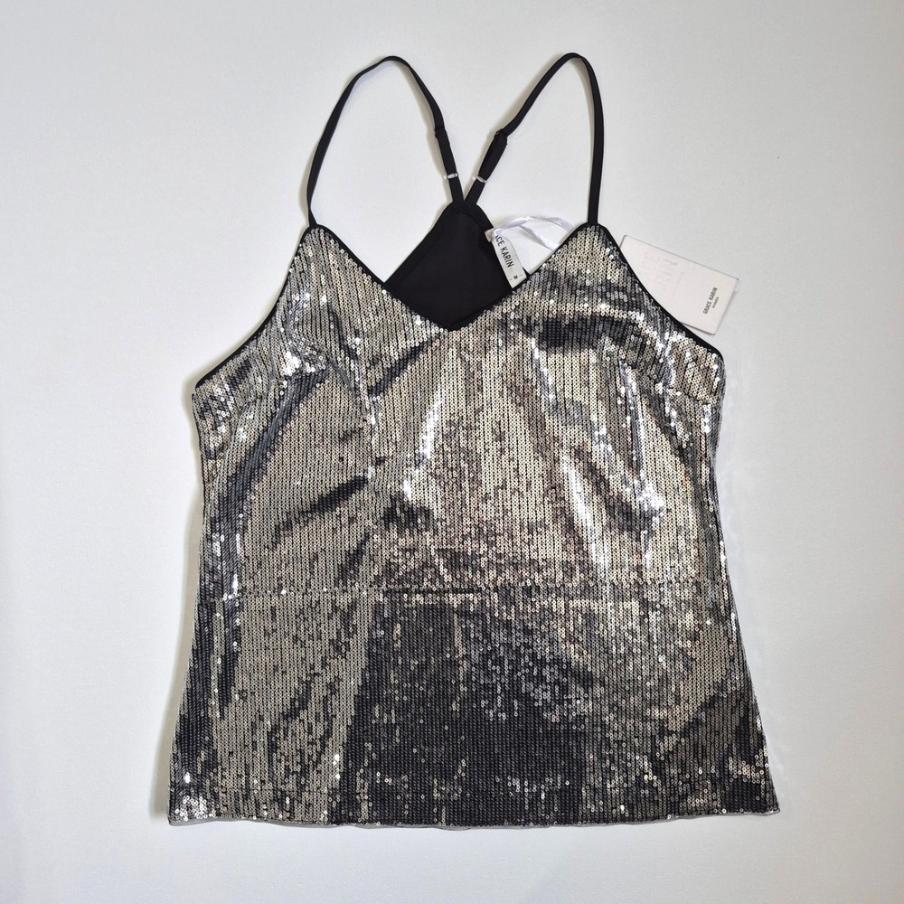 Grace Karin Silver Sequin‎ Camisole Top V-Neck Adjustable Straps 
 Womens Medium